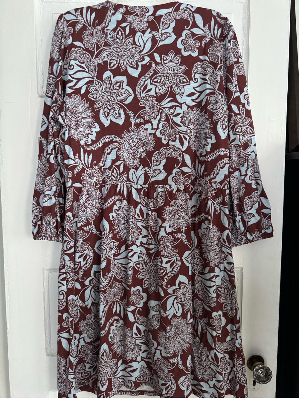 Boden Floral Print Maroon & Light Blue V-Neck Women's Dress - Picture 5 of 5
